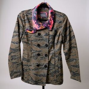 Hurley Camo Double-Breasted Tropical Print Lightweight Utility Jacket Size Small